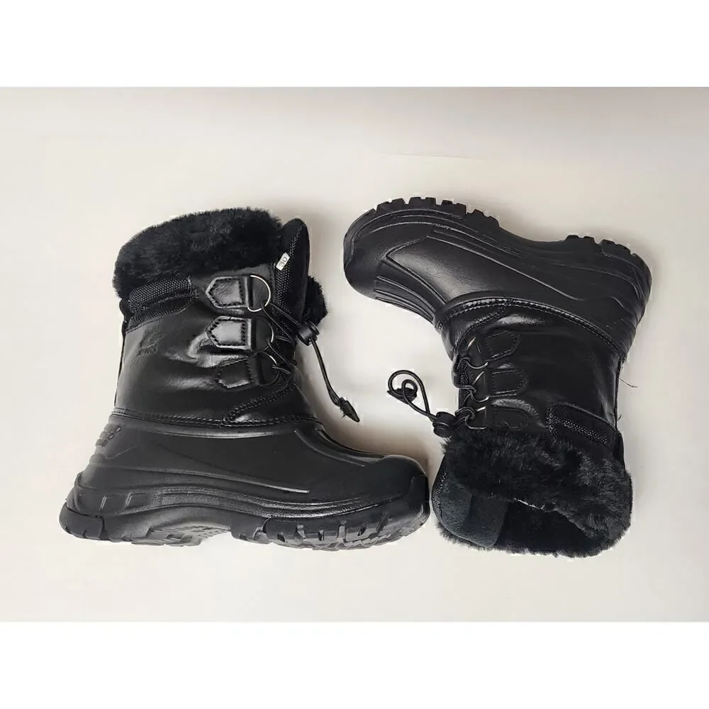Toddler Kid's Lace Up Elastic Black Faux Fur Snow Boots Size 30/12.5